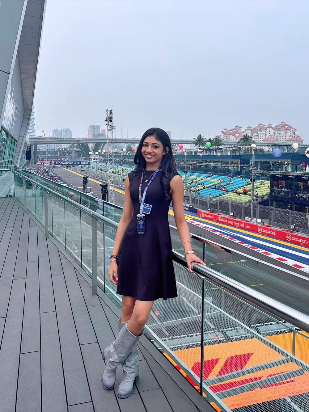 Women’s Louise burnished knee-high boots in light grey, as seen on Kareen Kaur - CHARLES & KEITH