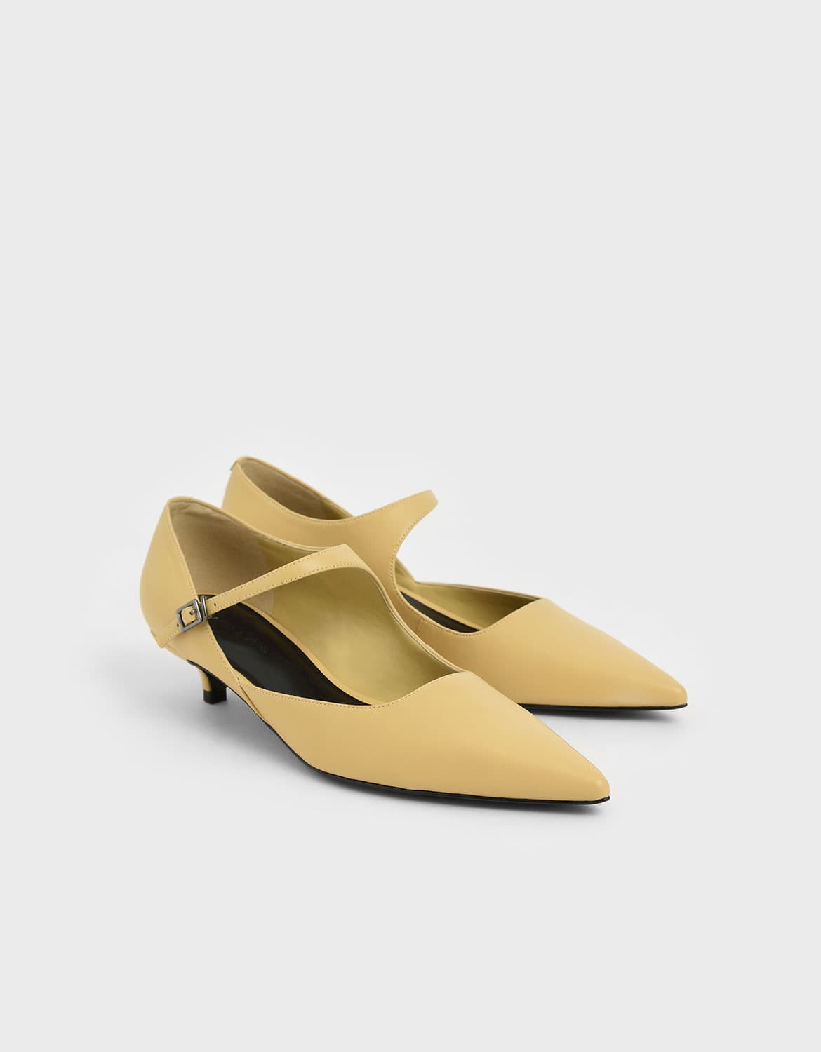 asymmetric Mary Jane kitten heels in yellow – CHARLES & KEITH