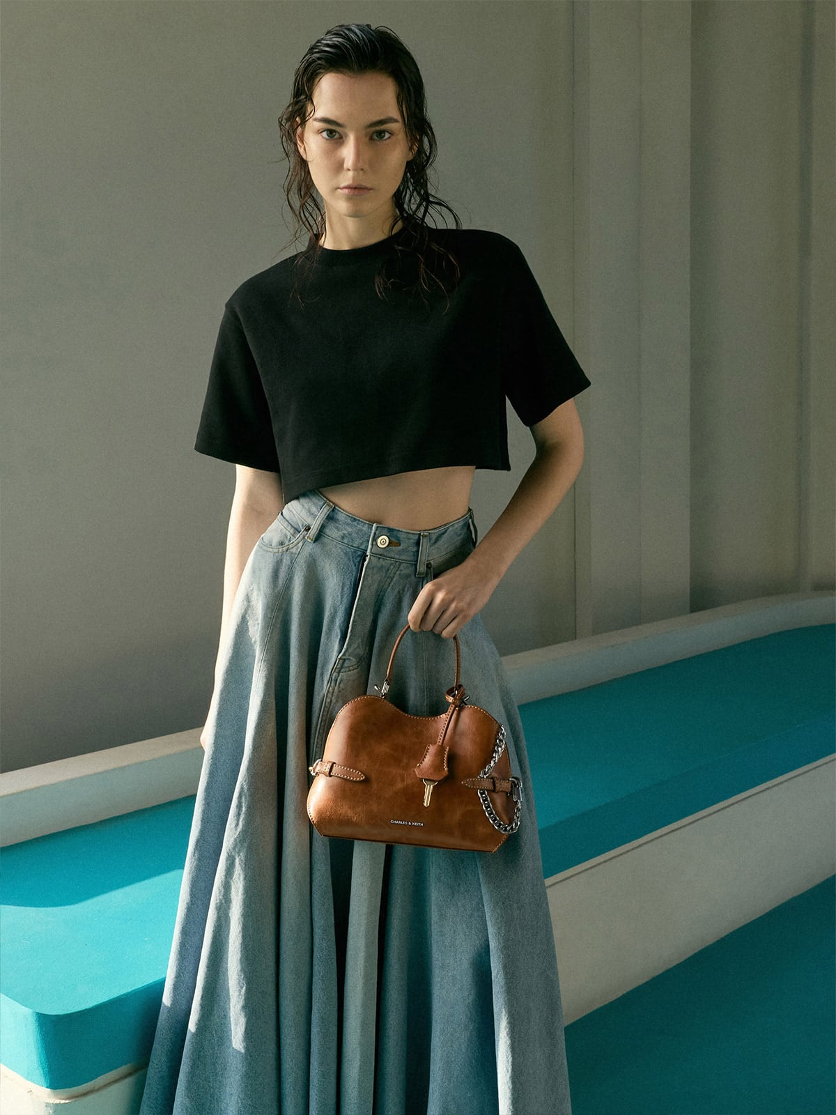 Chocolate Calla Woven Tote Bag  -  CHARLES & KEITH