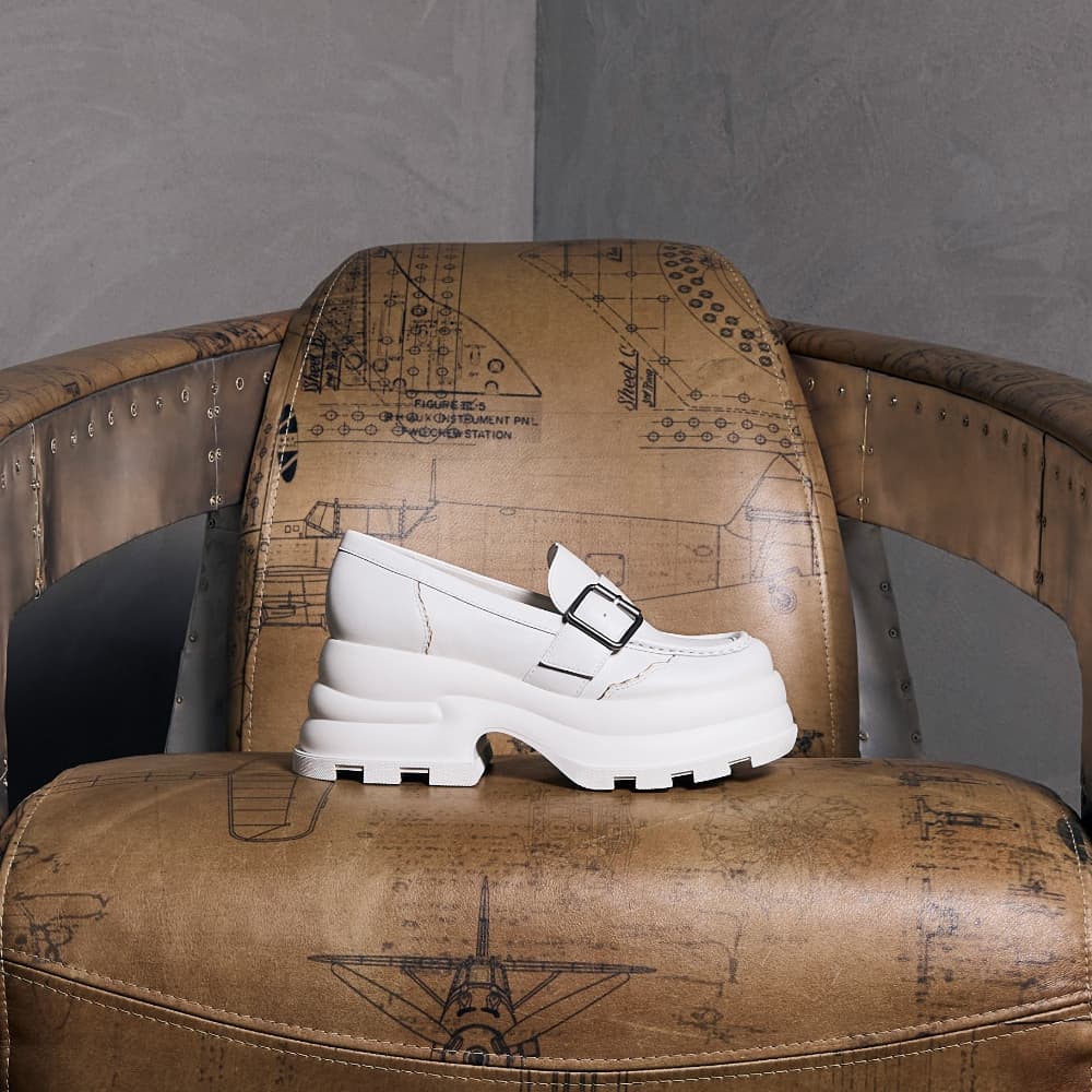 Women's white Jules platform buckled loafers - CHARLES & KEITH