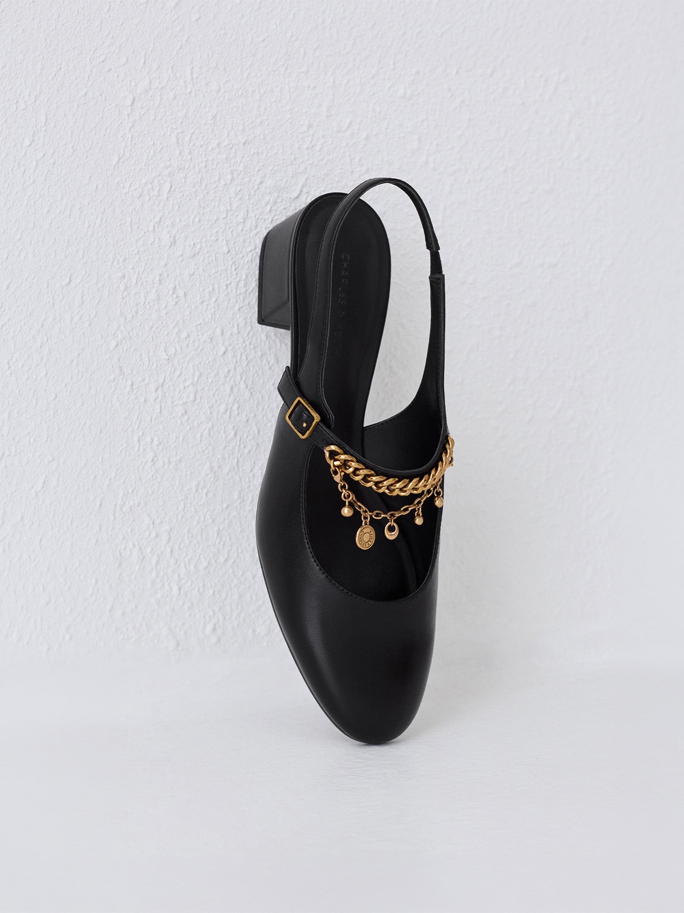 Black Double-Chain Charm Mary Jane Slingback Pumps - CHARLES & KEITH