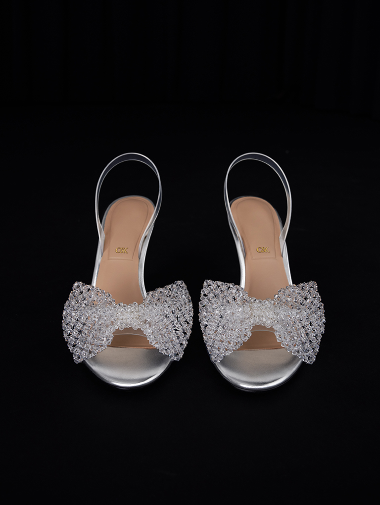 Women’s recycled polyester beaded bow slingback pumps  - CHARLES & KEITH