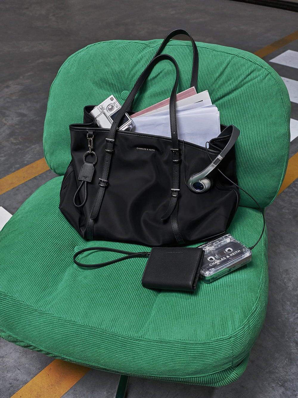 Levy Nylon Tote Bag in noir and Hanya Wristlet in jet black - CHARLES & KEITH