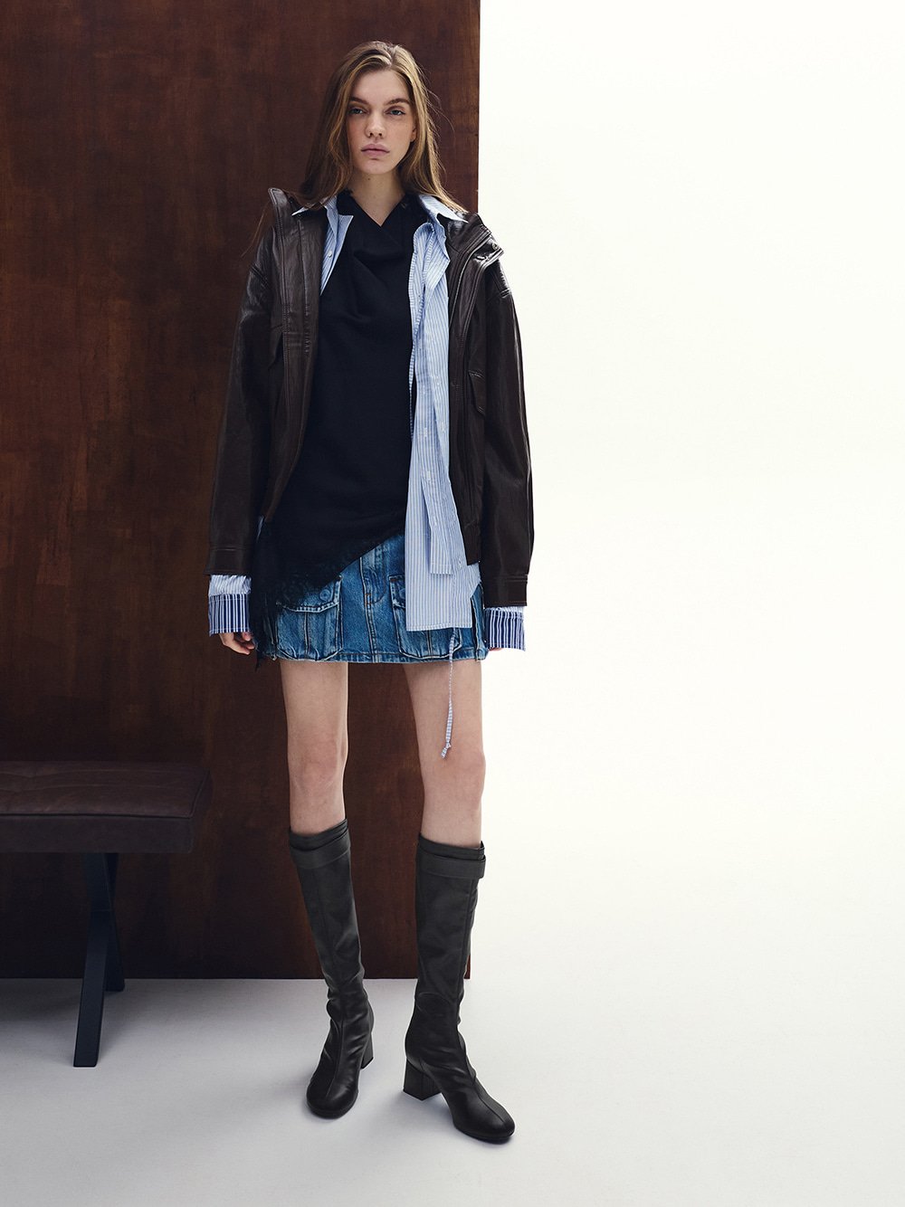 Women's Square-Toe Side-Zip Knee-High Boots in black - CHARLES & KEITH