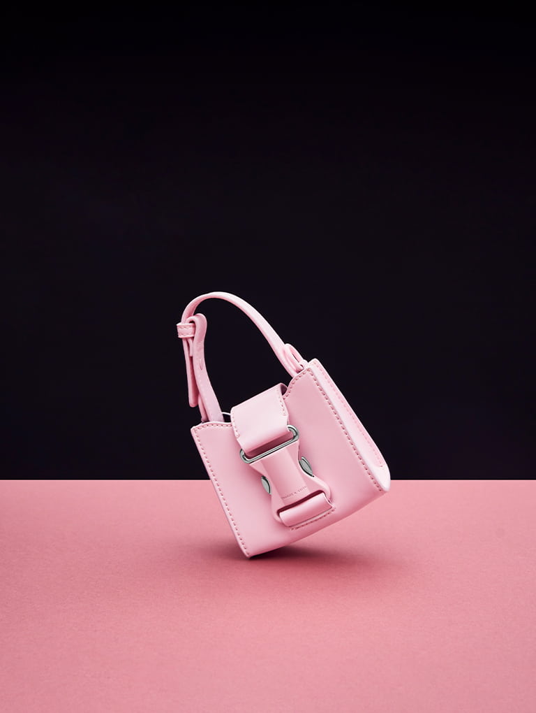 Women’s Ivy top handle mini bag in pink (close up)   - CHARLES & KEITH