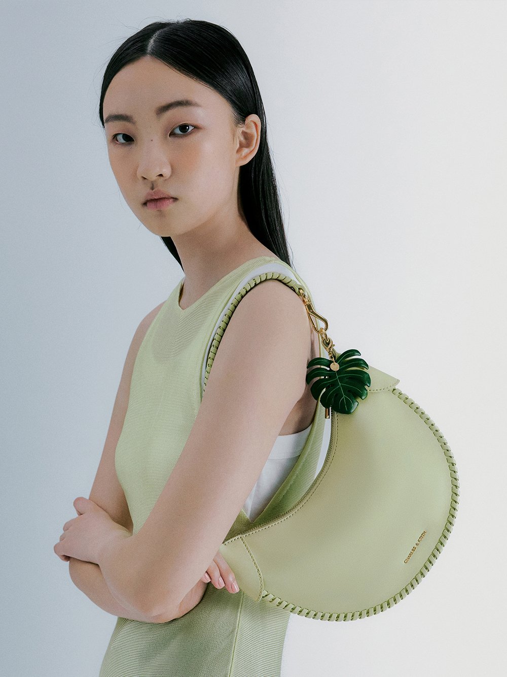 Blume Braided Curved Hobo Bag - Matcha Green - CHARLES & KEITH