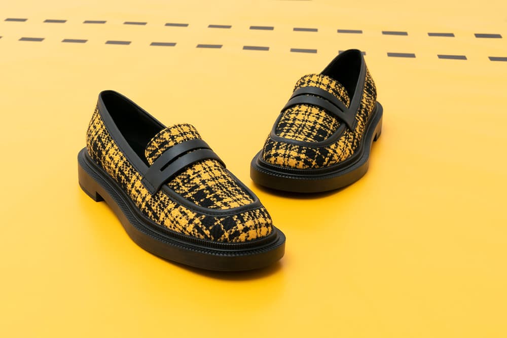 格紋厚底樂福鞋, 黃色