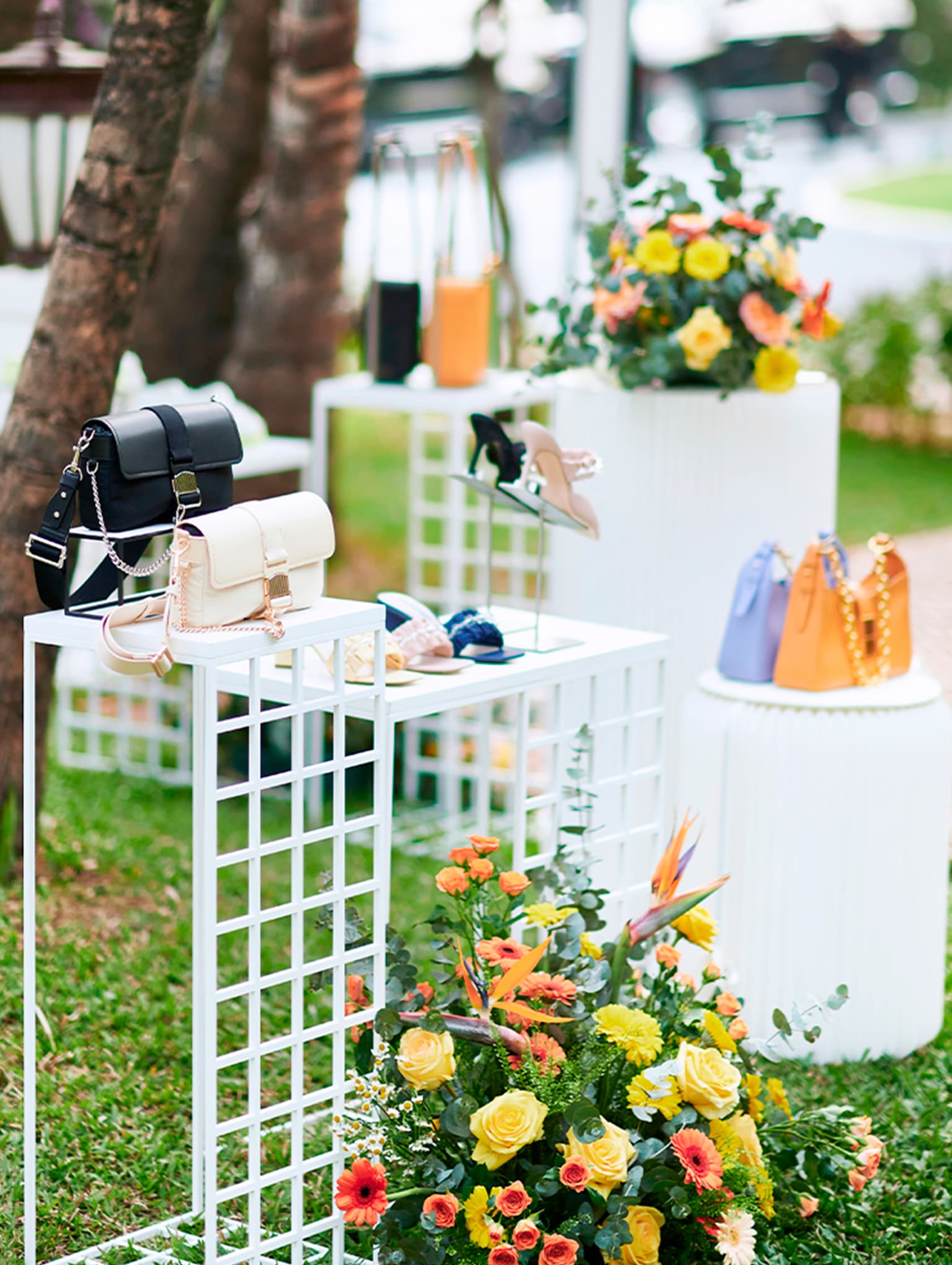 Product display at CHARLES & KEITH’s ‘Blooming Spring’ launch event in Phnom Penh, Cambodia (close up)