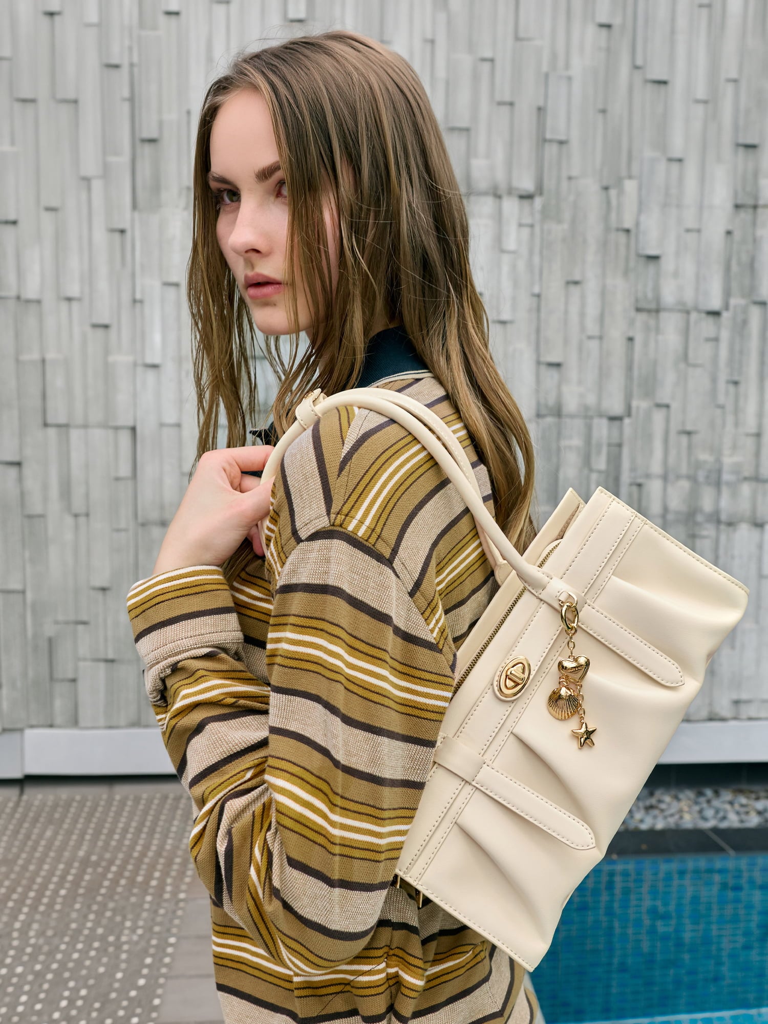 Cream Isolde Belted Ruched Shoulder Bag - CHARLES & KEITH