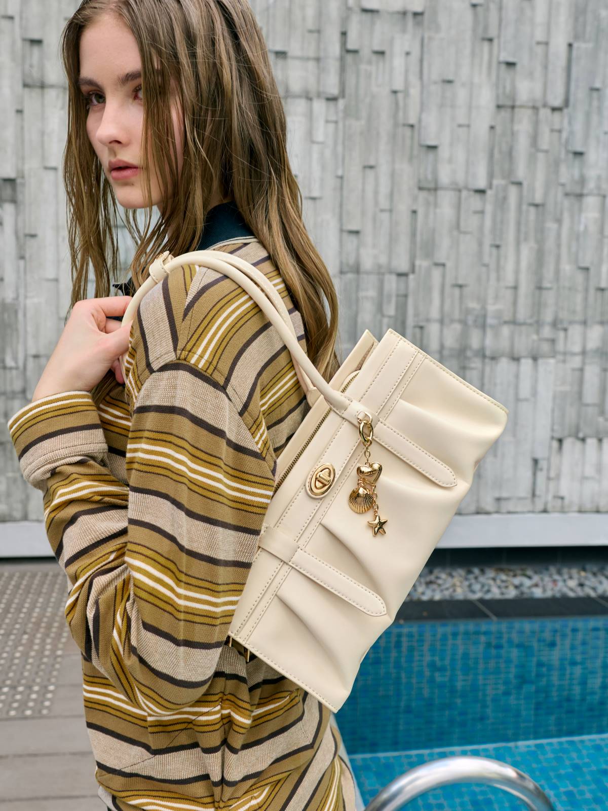 Isolde 抓皺托特包 - 奶油色 - CHARLES & KEITH