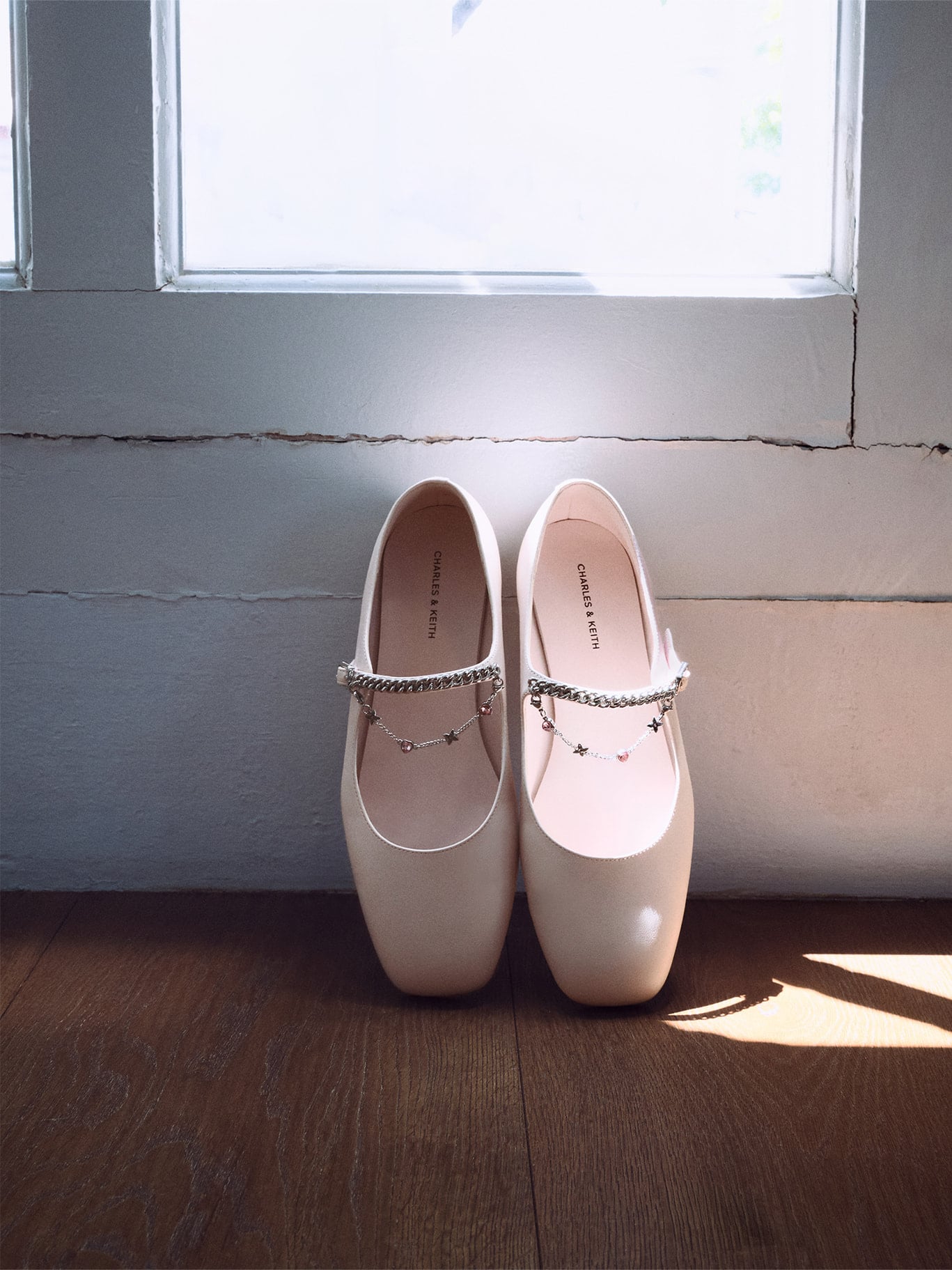 Pink Double-Chain Charm Mary Jane Flats - CHARLES & KEITH