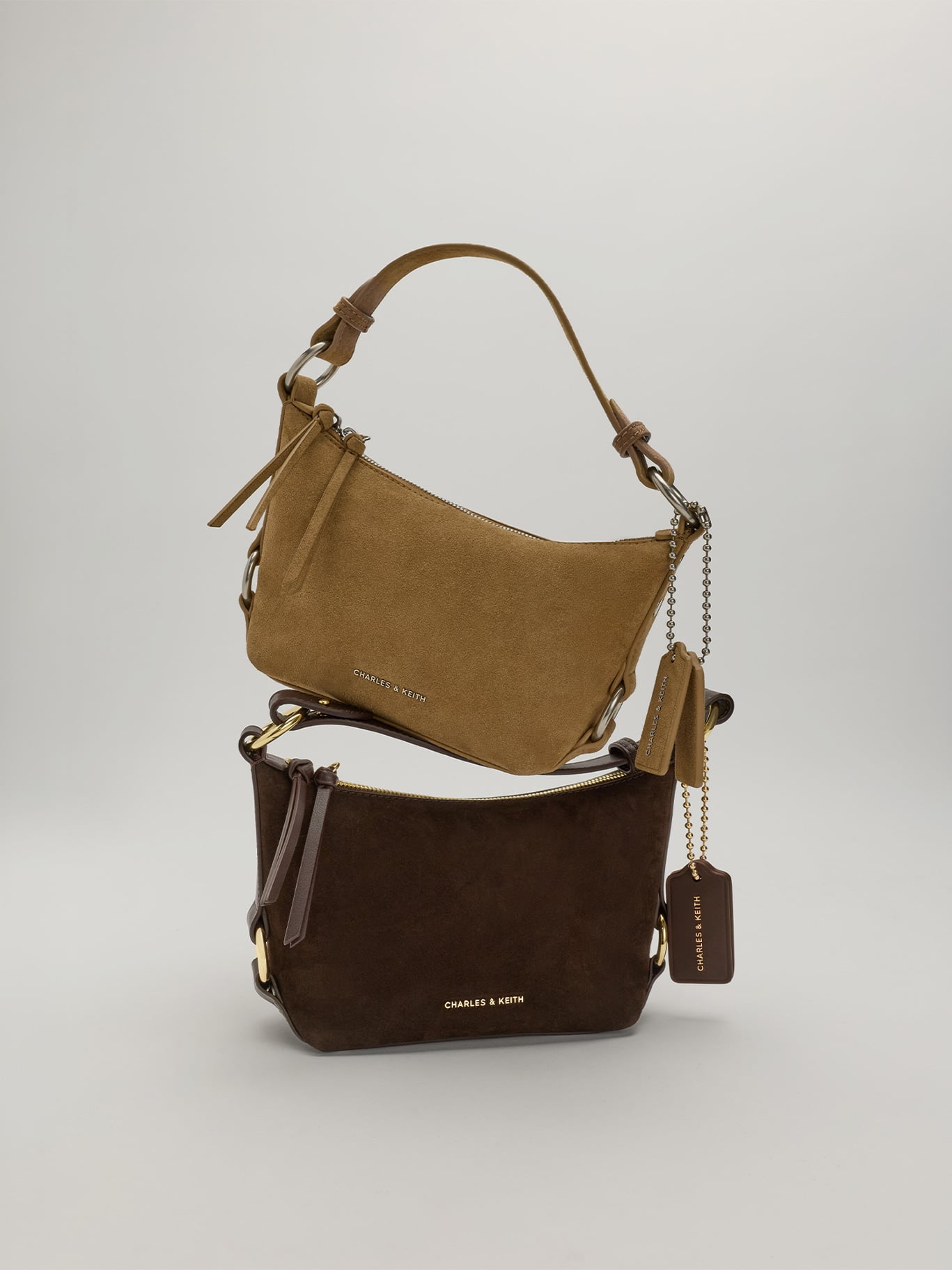 Tatiana 仿麂皮手提包 - 濃縮咖啡棕 - CHARLES & KEITH