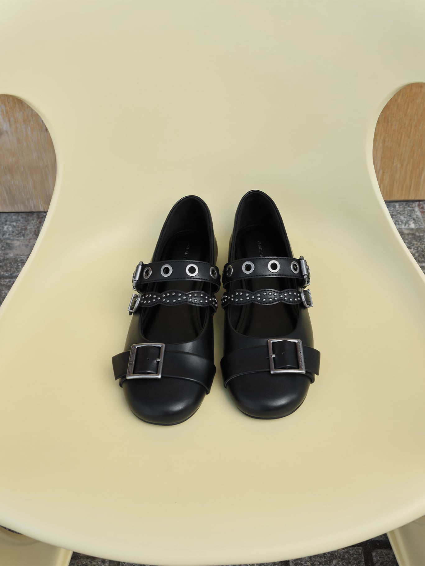Black Buckle Mary Jane Ballet Flat- CHARLES & KEITH
