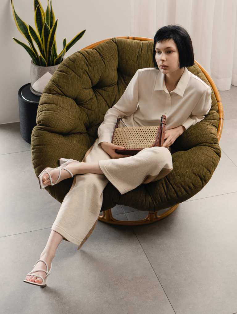 Women’s woven flap shoulder bag and strappy toe loop heeled sandals - CHARLES & KEITH