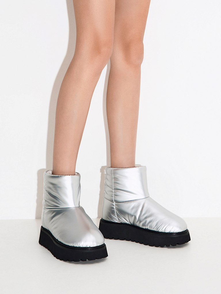 Women’s Romilly puffy ankle boots in silver – CHARLES & KEITH