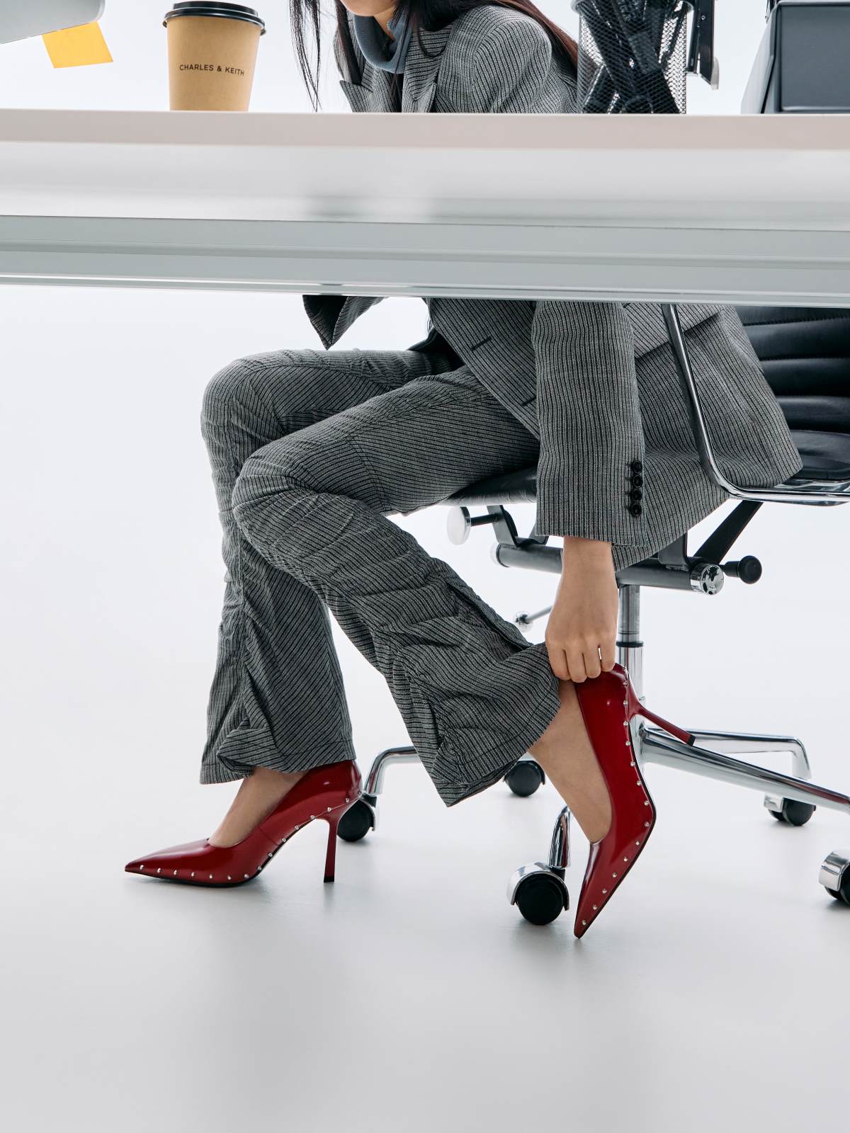 Red Coralie Studded Pointed Pumps - CHARLES & KEITH