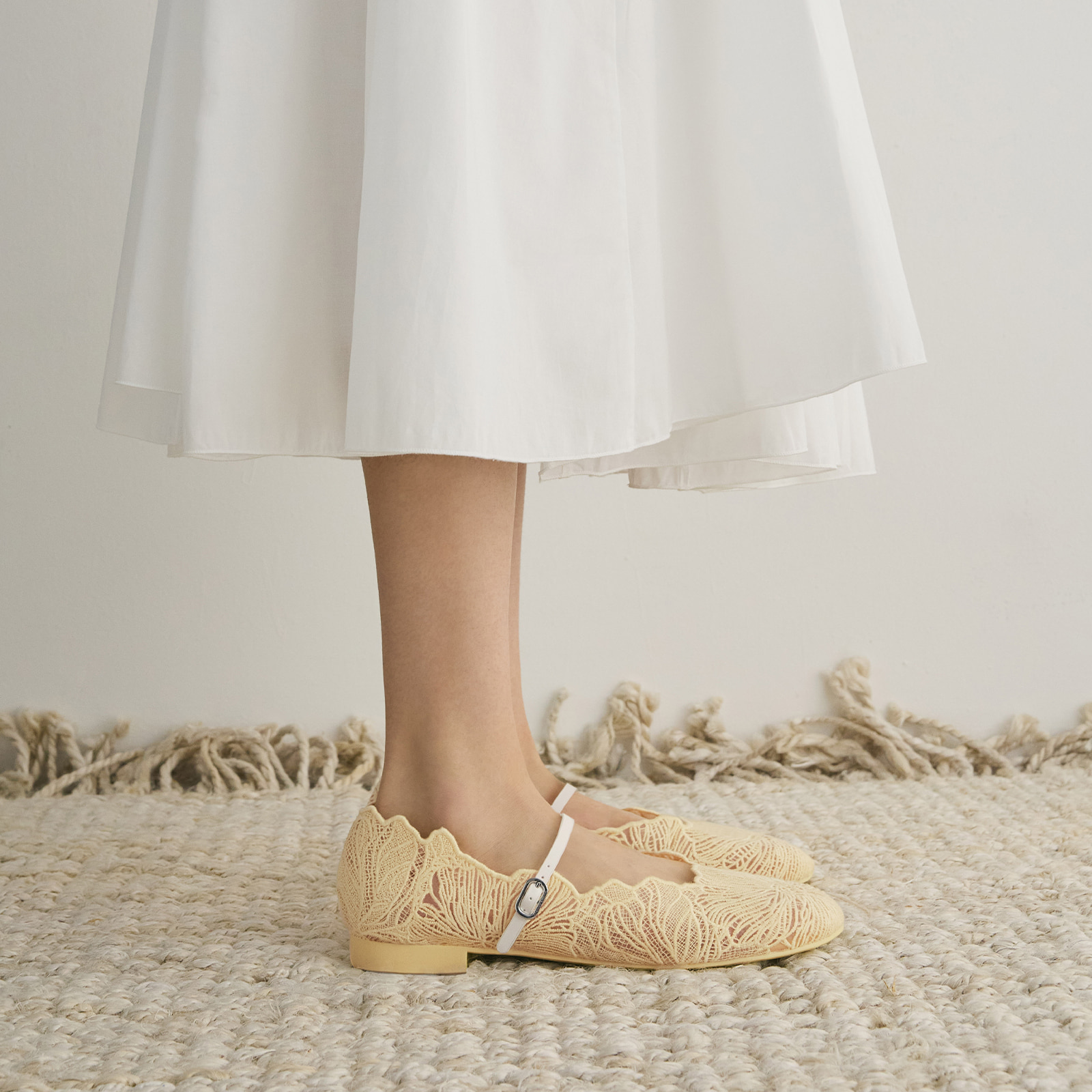 Yellow Crochet Floral Mary Jane Flats - CHARLES & KEITH