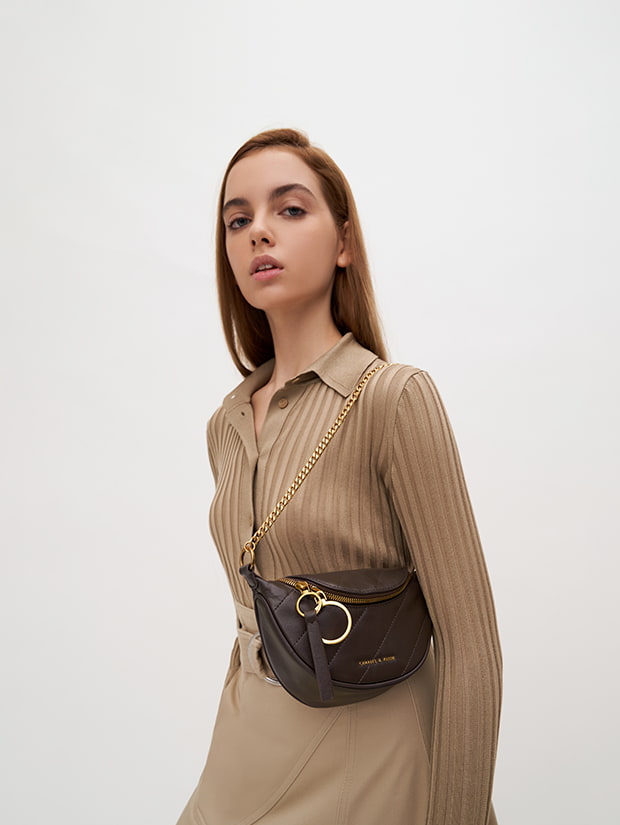 CHARLES & KEITH x Singapore Airlines: Philomena Upcycled Leather Crossbody Bag in brown  - CHARLES & KEITH