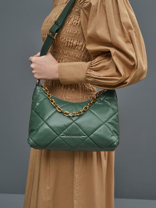 Paffuto Quilted Chain Handle Bag, Dark Green