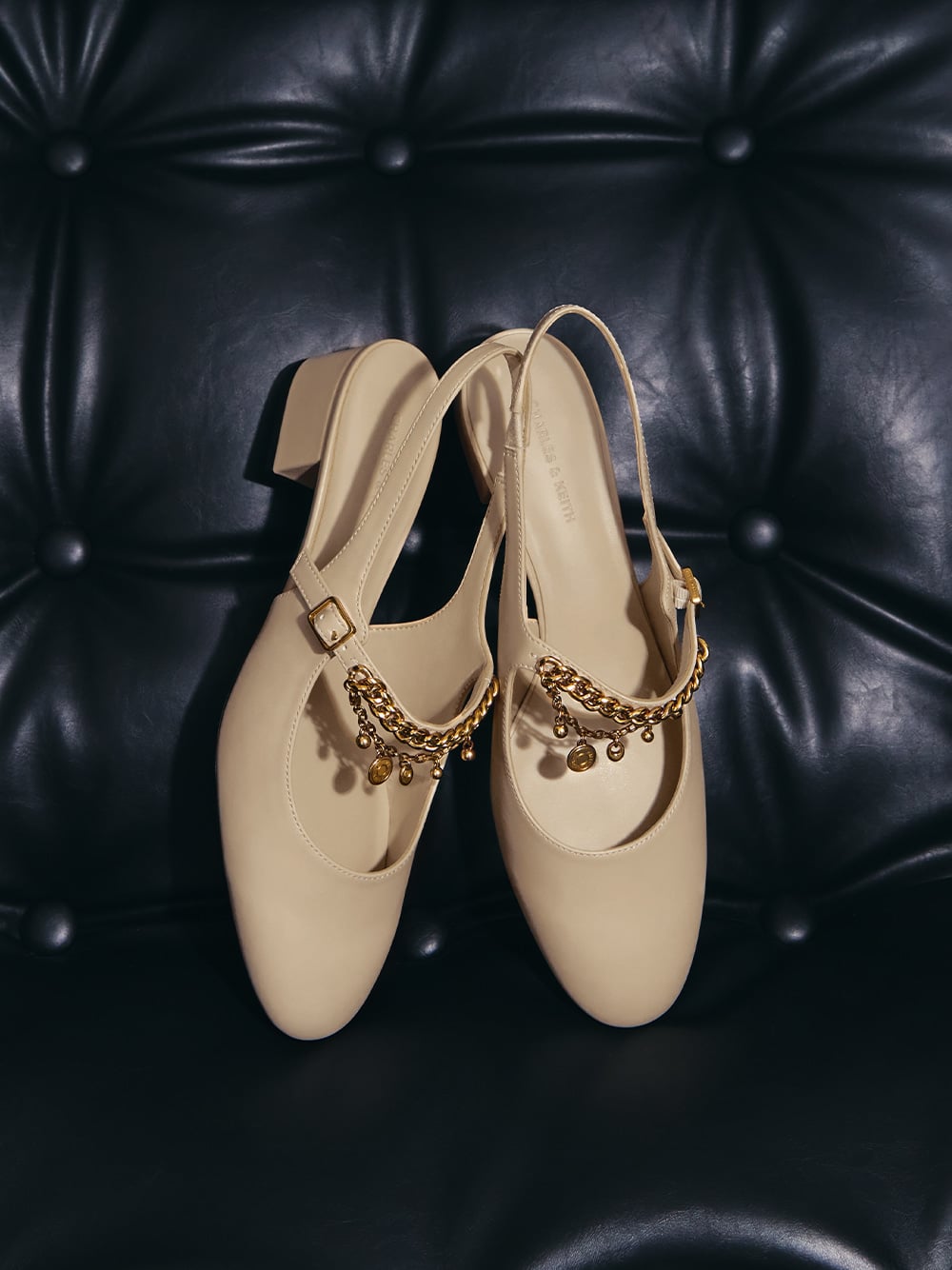 Double-Chain Charm Mary Jane Slingback Pumps in chalk - CHARLES & KEITH