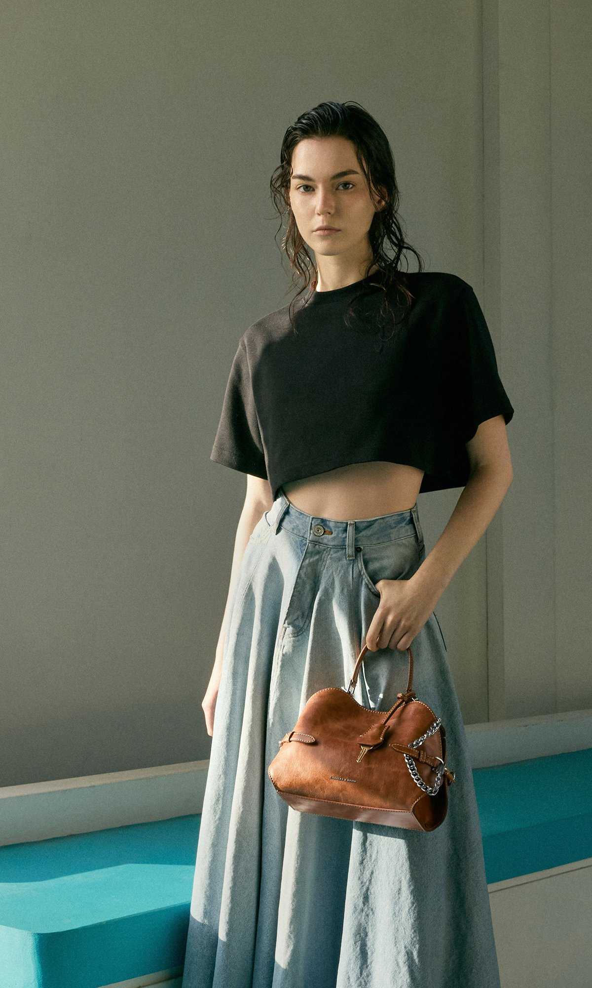 Delfina Chain Side-Belt Tote Bag - Distressed Tan - CHARLES & KEITH