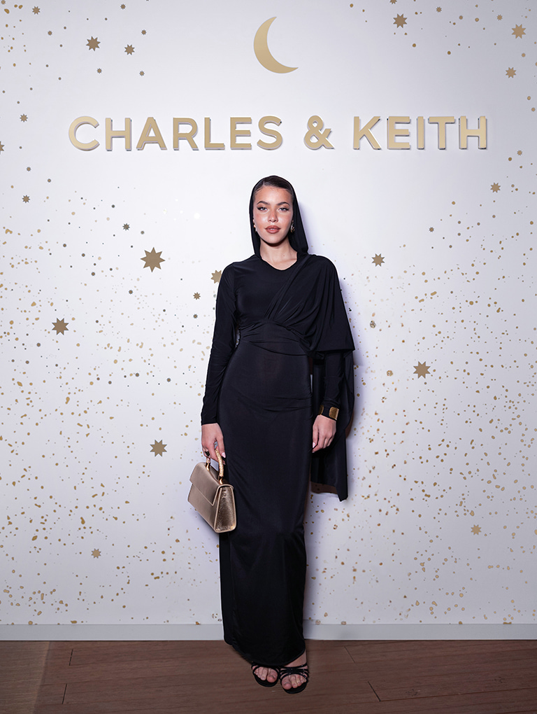 Women’s trapeze metallic crystal-embellished top handle bag, as seen on Mai Yackout - CHARLES & KEITH