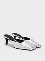 Image 105: Silver Metallic Square-Toe Blade-Heel Mules - CHARLES & KEITH