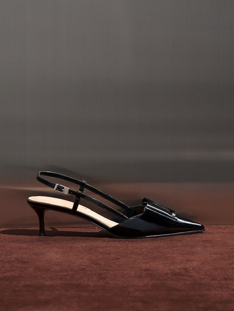 Lu Patent Leather Bow Slingback Pumps in black - CHARLES & KEITH