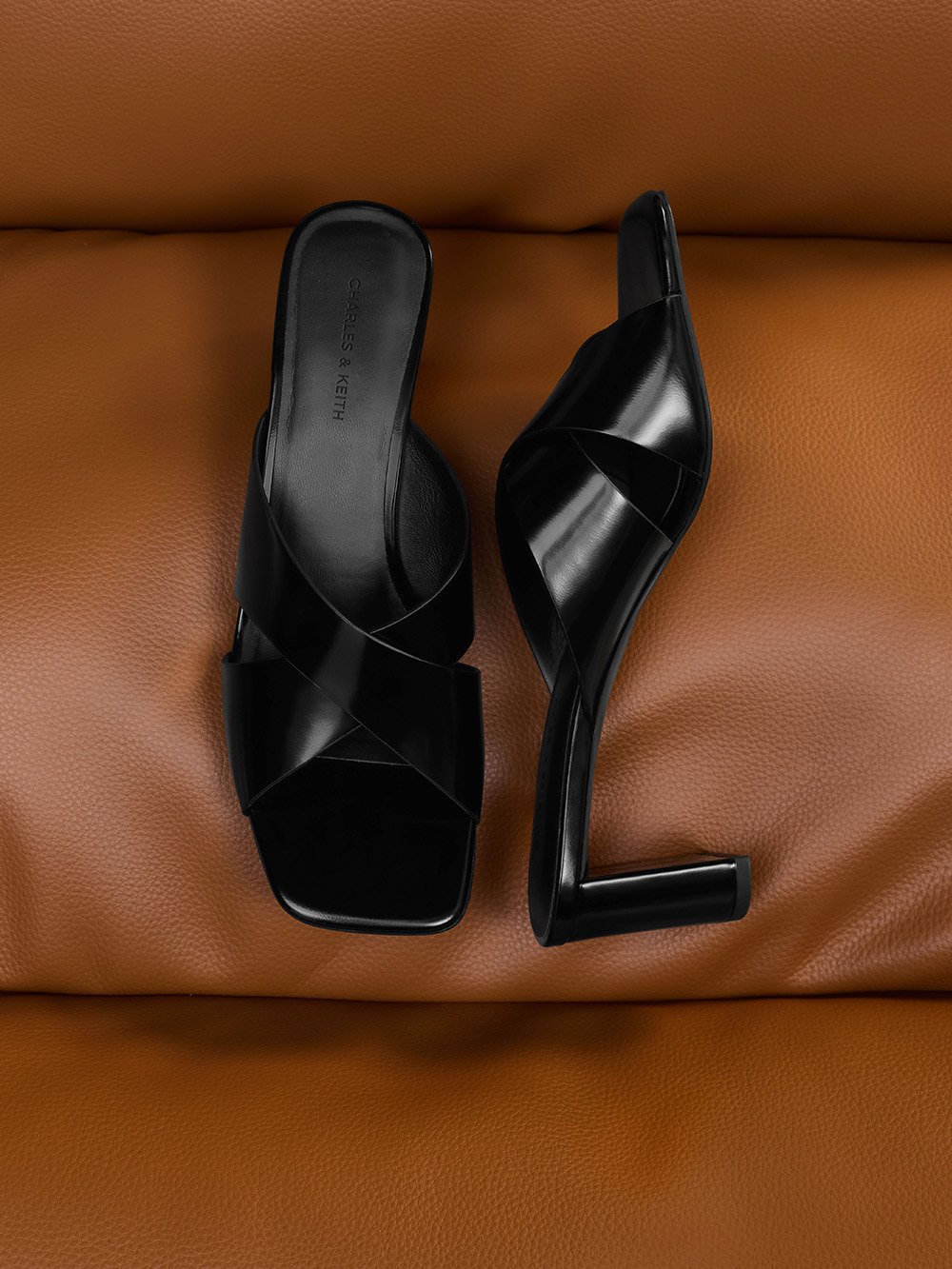 Women’s Georgina crossover-strap blade-heel mules in black - CHARLES & KEITH