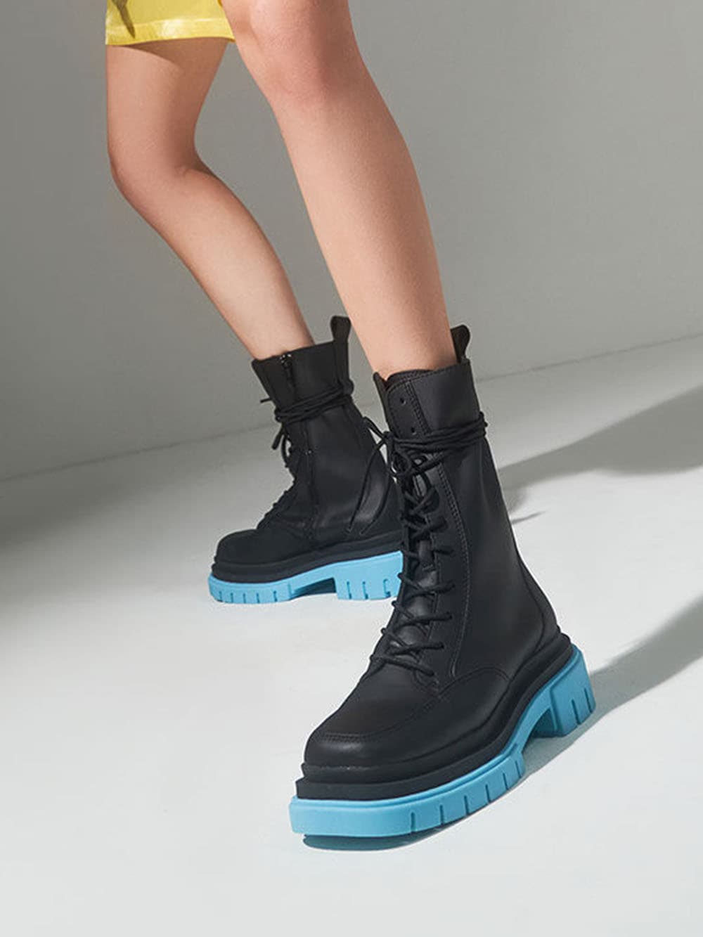 Women's blue Iggy coloured sole combat boots - CHARLES & KEITH