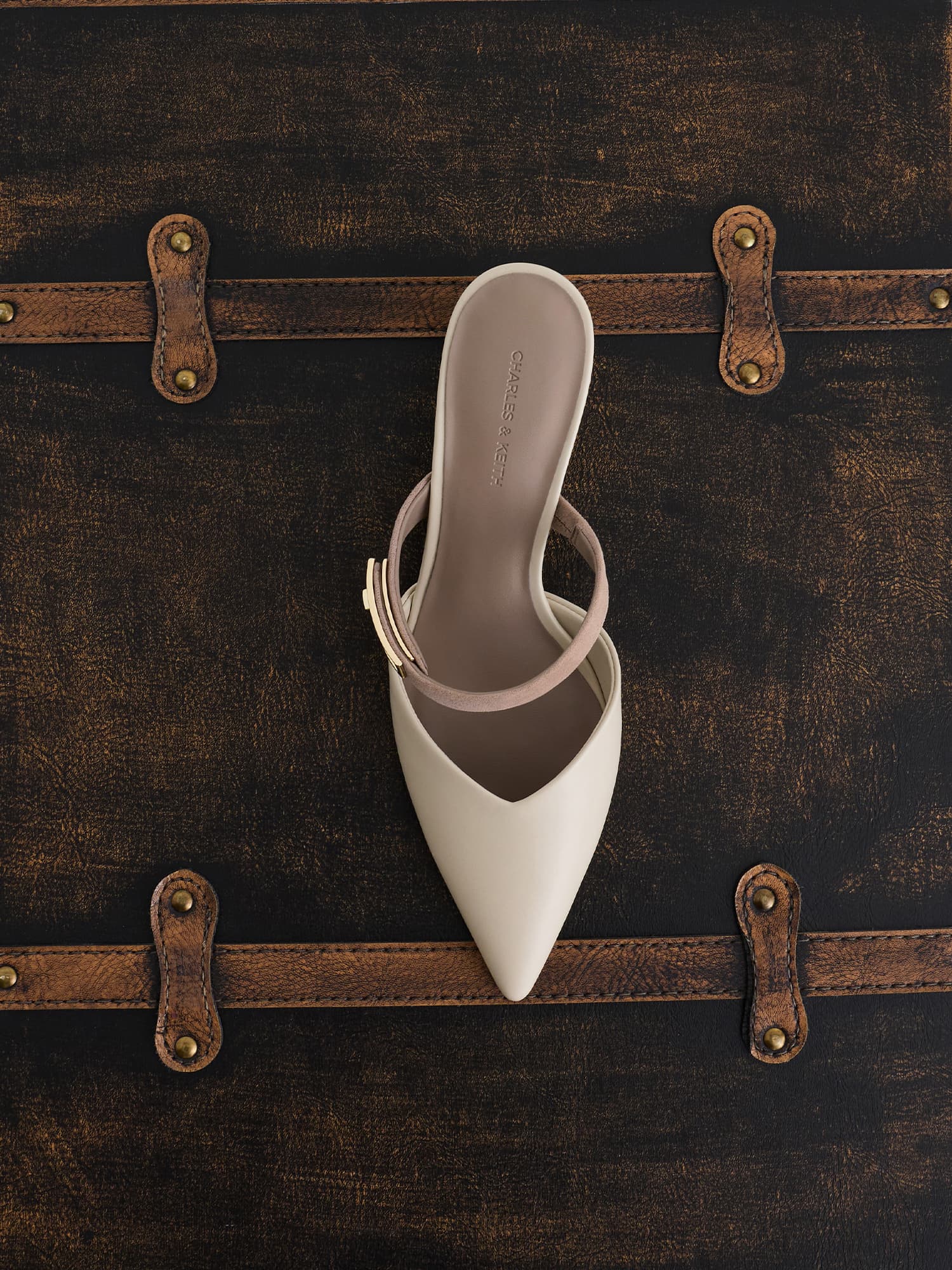Chalk Lando Pointed-Toe Metallic-Buckle Heeled Mules - CHARLES & KEITH