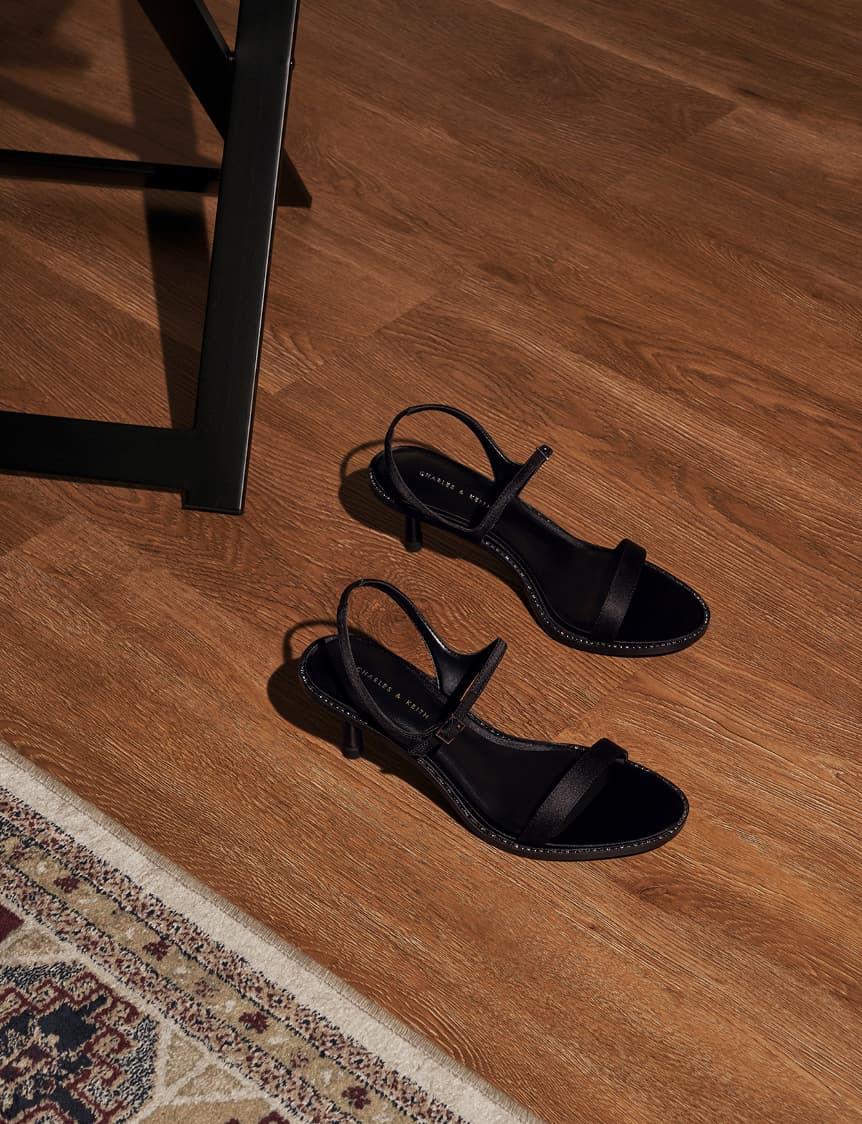 Women’s satin embellished heeled sandals in black – CHARLES & KEITH