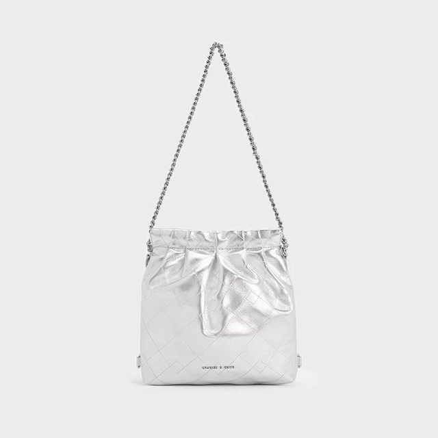 Women’s Duo metallic chain-handle two-way backpack in silver  - CHARLES & KEITH