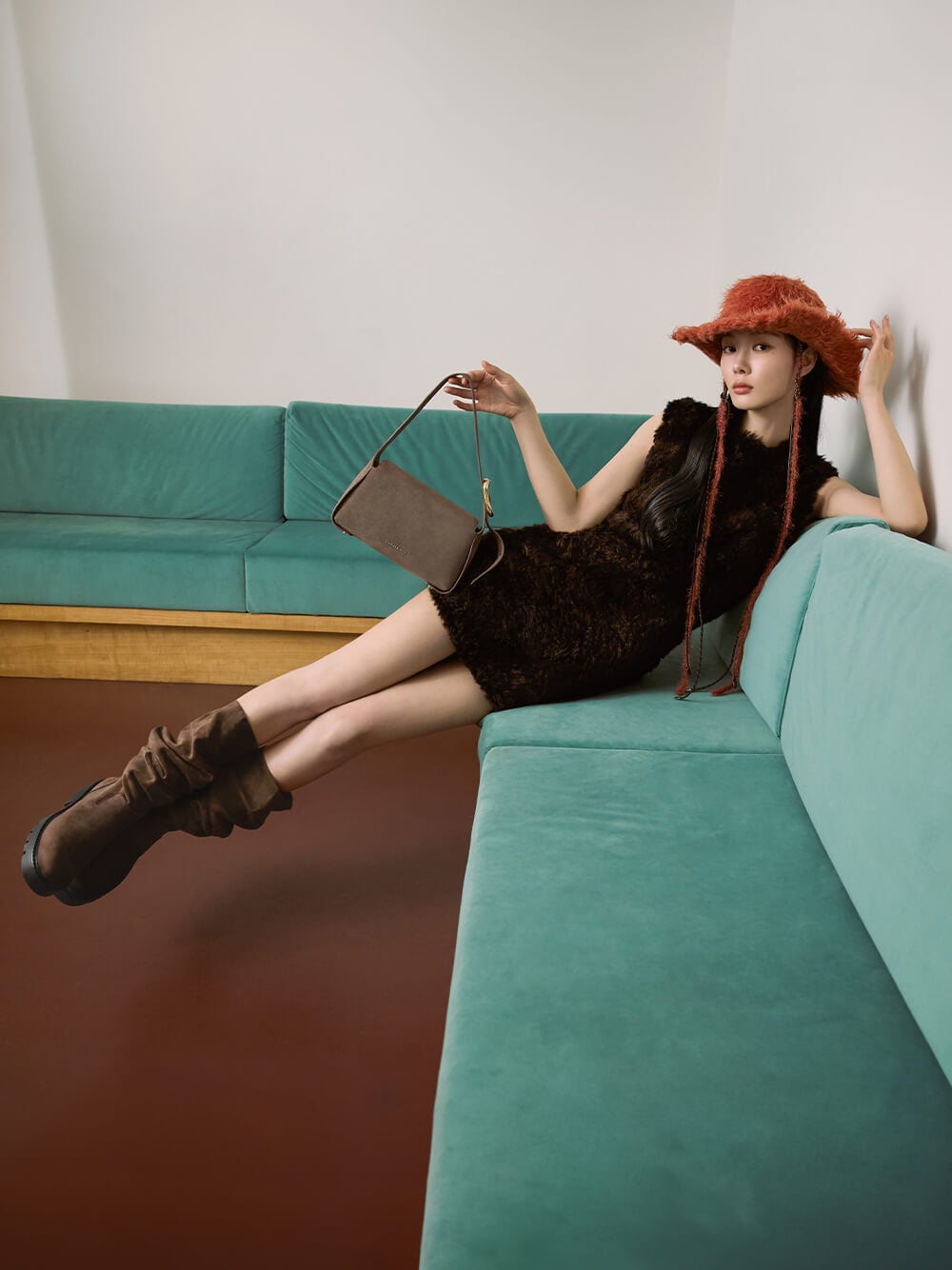 Camilla Faux Suede Thigh-High Boots in dark brown - CHARLES & KEITH