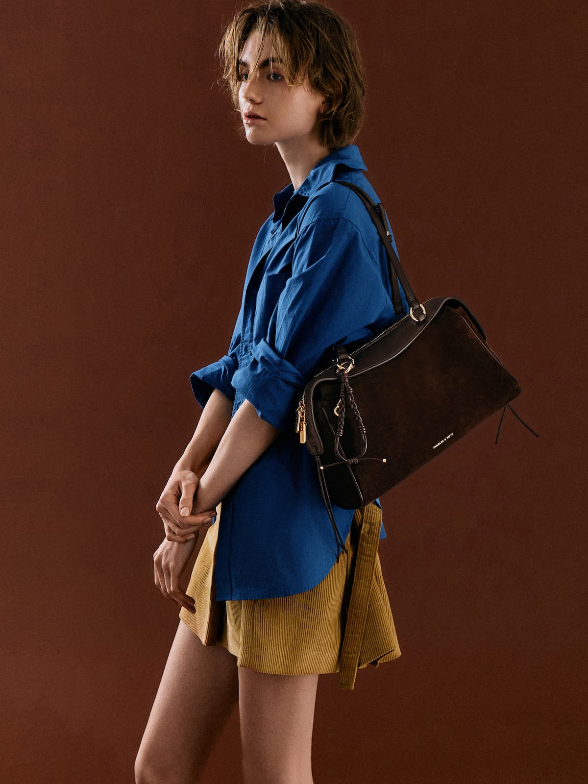 Espresso Brown Haylen Braided-Charm Tote Bag - CHARLES & KEITH