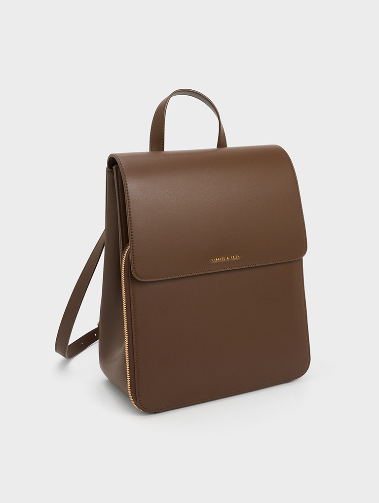 Women’s front flap structured backpack in dark brown – CHARLES & KEITH
