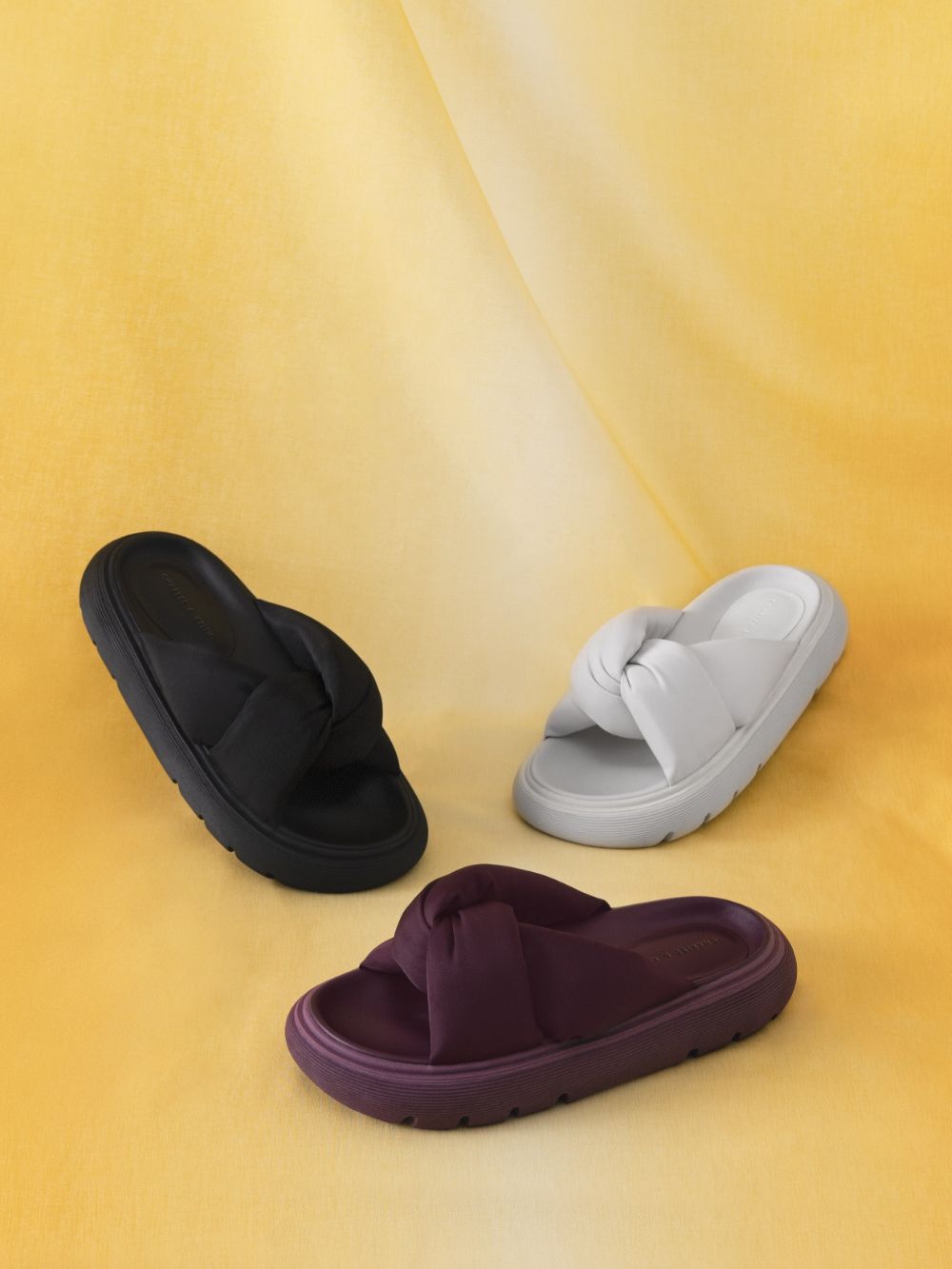 Women's black, purple and white Odessa nylon round-toe slide sandals - CHARLES & KEITH