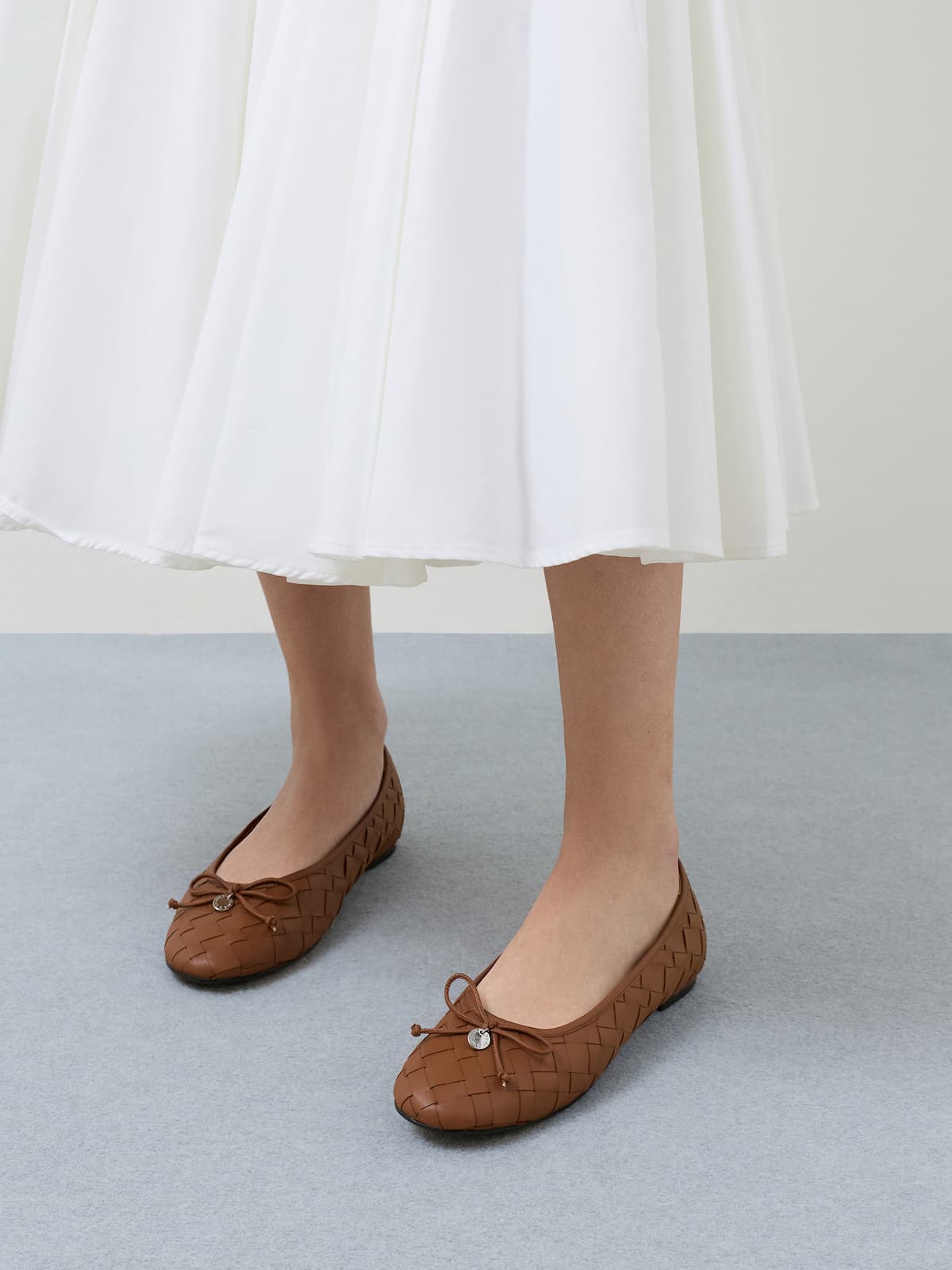 BROWN Ivette Woven Bow Ballet Flats - CHARLES & KEITH