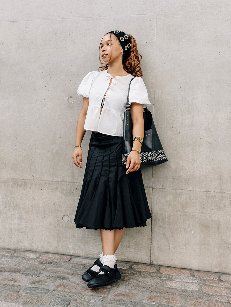 Women’s Liv grommet hobo bag and mesh pearl-embellished Mary Jane sneakers, as seen on Rukkaiya  - CHARLES & KEITH
