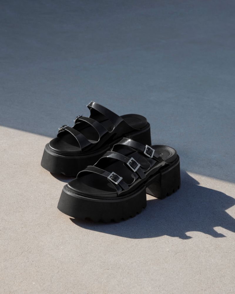 Women’s black Nadine triple-strap platform sandals - CHARLES & KEITH