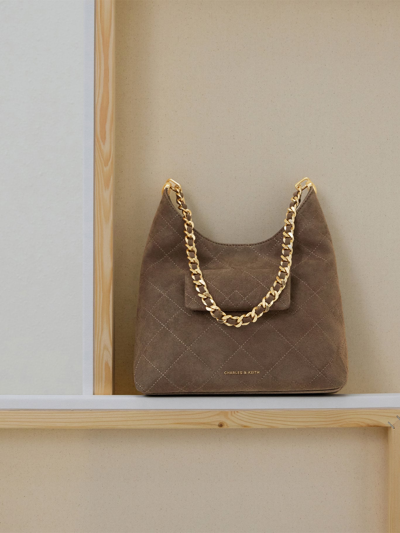 Duo Quilted Front-Pocket Chain Hobo Bag - CHARLES & KEITH