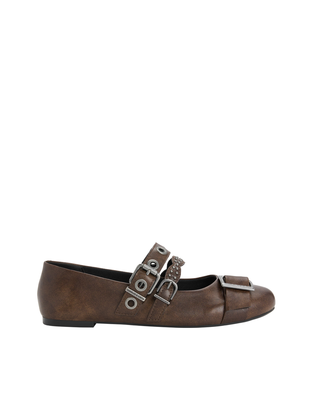 Aether Grommet Studded Mary Jane Flats in dark brown - CHARLES & KEITH