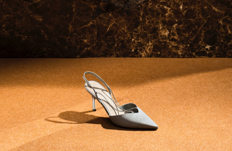 Women’s crystal-embellished slingback pumps in light blue (close up) - CHARLES & KEITH