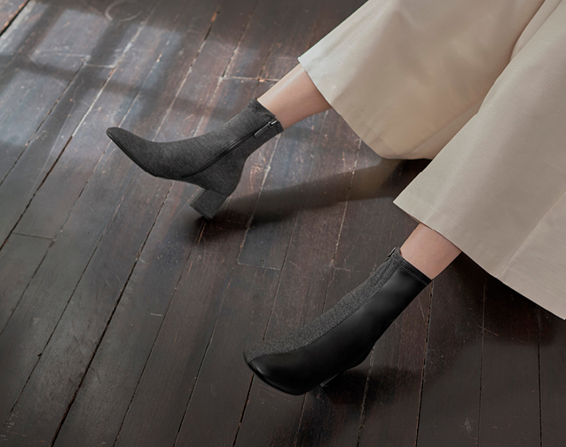 拼接粗跟短靴(近照) Women’s two-tone block heel ankle boots (close up) – CHARLES & KEITH