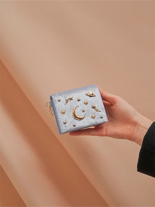 Velvet Embellished Card Holder, Light Blue