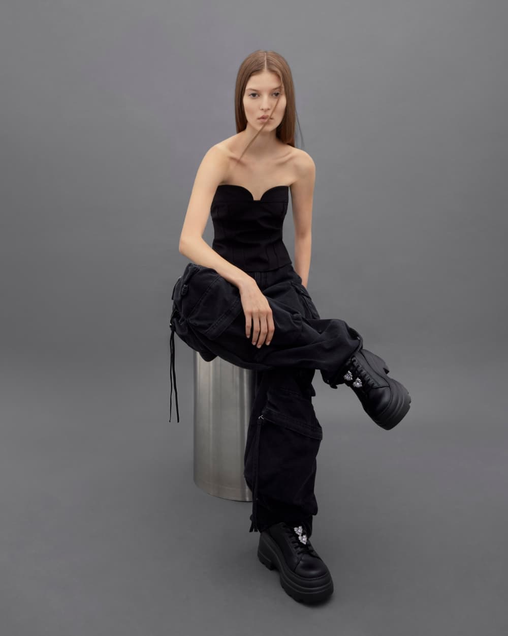 Women’s black crystal heart-motif lace-up oxfords - CHARLES & KEITH