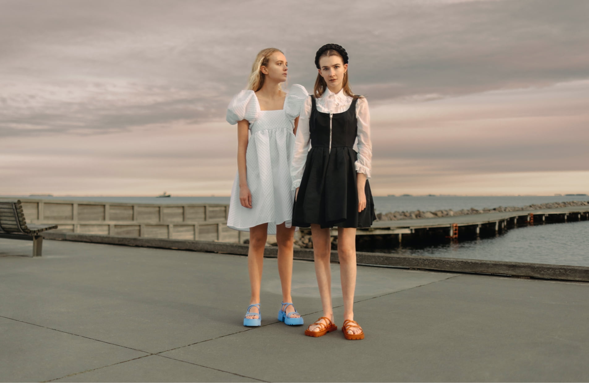 Women’s Strappy Cleated Sole Sandals in orange and Nadine Strappy Platform Sandals in blue - CHARLES & KEITH