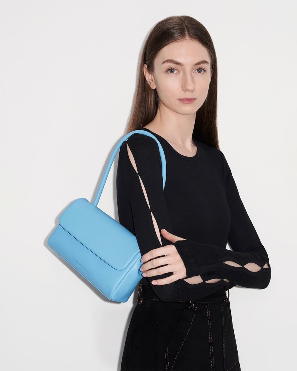 Women’s blue curved handle shoulder bag - CHARLES & KEITH