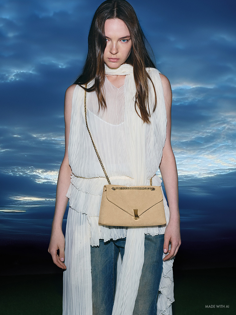 Women's Lilibet Recycled Suede Metallic-Accent Chain-Strap bag in nutmeg beige - CHARLES & KEITH