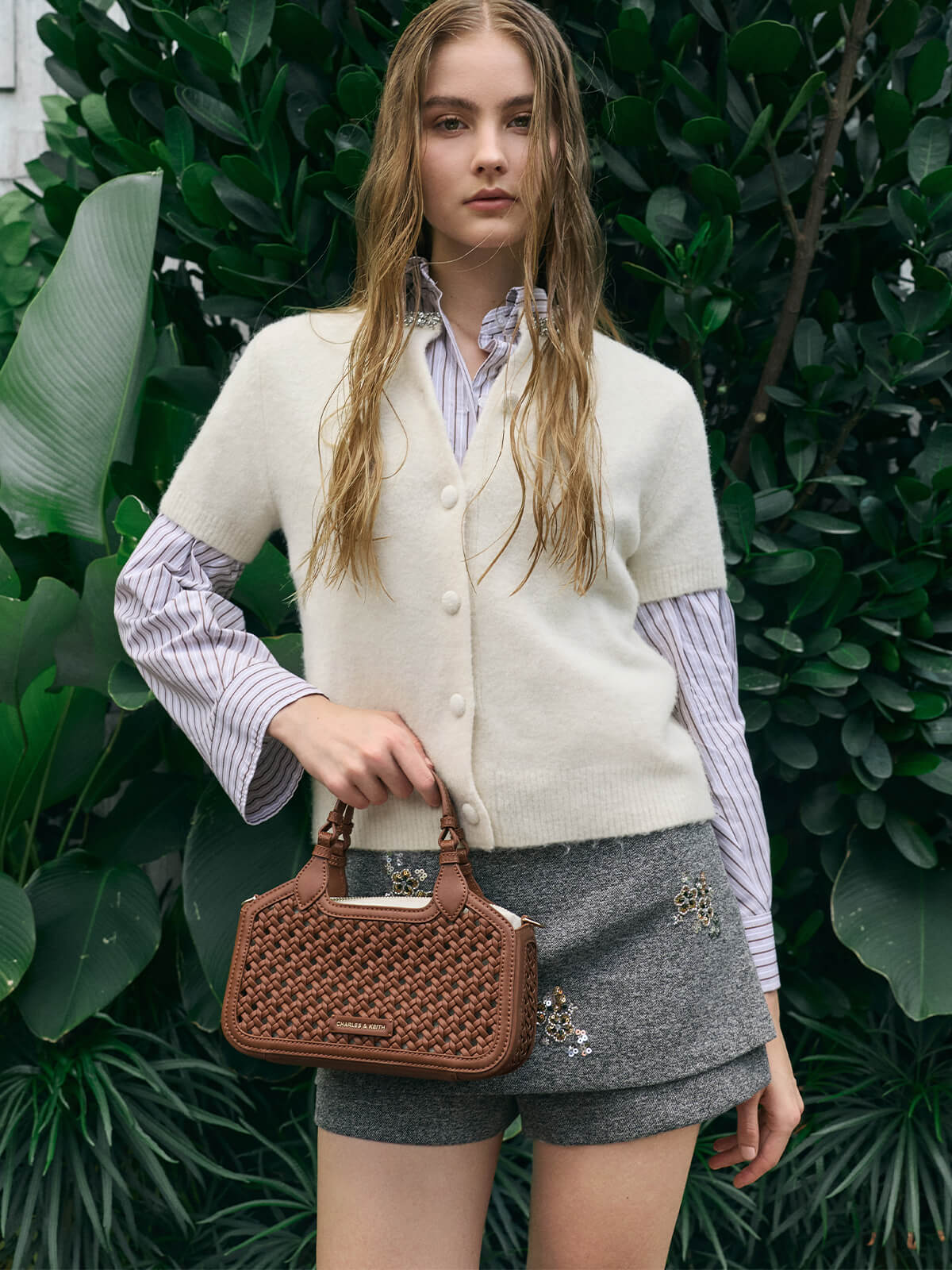 Mini Azure Woven Tote Bag - Chocolate - CHARLES & KEITH